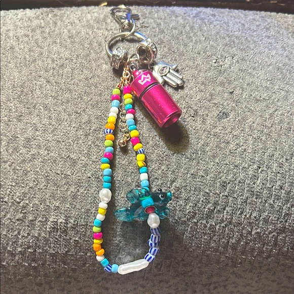 Homemade Jewelry and Keychains by Jeni Joy🦋💕😎 Accessories - Multicolored Beaded Keychain with Pink Charm